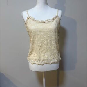 Cream Lace Cami Tank Top Boho Romantic Cottagecore Staple Layering L
